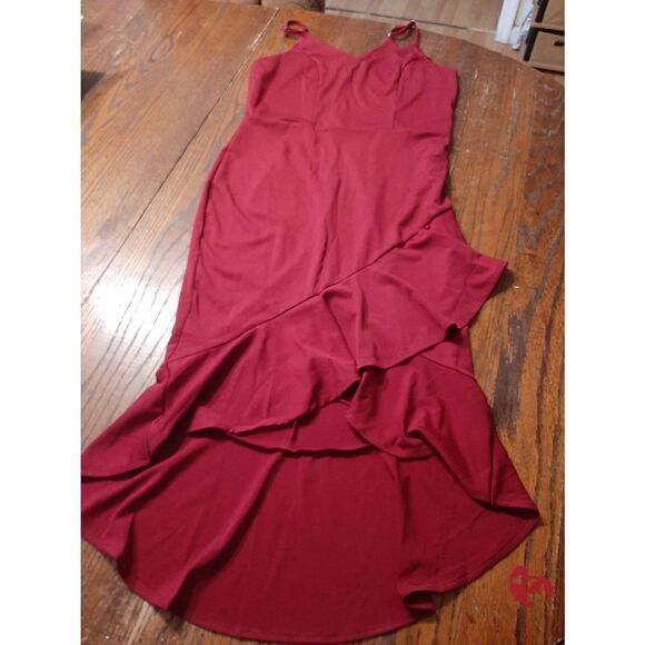 New Medium Lyaner Red Spaghetti Strap Ruffle High Low Dress NWOT - Picture 1 of 4